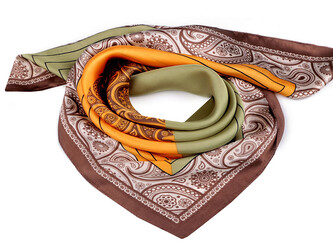 Saténový šátek paisley 70x70 cm - 1 ks - 2 hnědá koňak