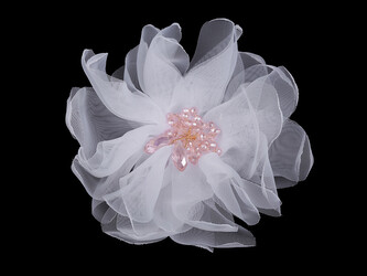 Brož květ s broušenými korálky Ø10 cm v krabičce - 1 ks - 1 bílá