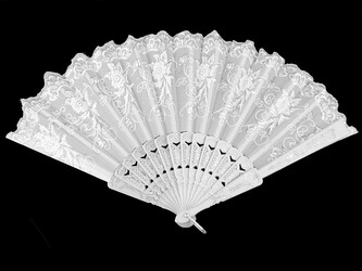 Vějíř textilní s glitry - 1 ks - náhodný vzor bílá