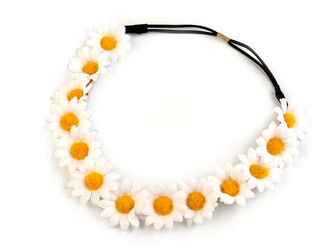 Pružná čelenka do vlasů s kopretinami - 1 ks - bílá