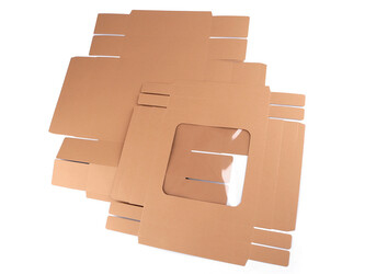 Papírová krabice s průhledem - 4 ks - 2 hnědá přírodní