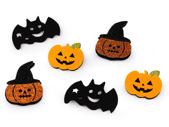 Filcová dýně, netopýr s glitry, Halloween - 12 ks - 3 mix