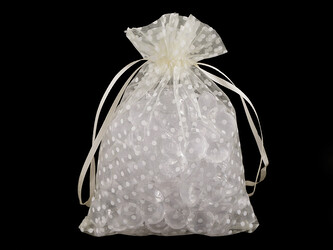 Dárkový pytlík puntíky 13x18 cm organza - 100 ks - 4 krémová světlá