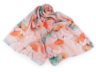 Letní šátek / šála ginkgo 75x180 cm - 1 ks - 3 lososová světlá