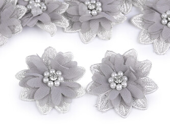 Květ s korálky Ø5 cm - 10 ks - 7 šedá