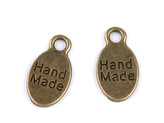 Kovový přívěsek Handmade 8x15 mm - 10 ks - staromosaz