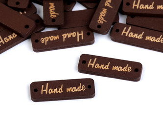 Dřevěná cedulka / ozdoba Handmade 10x30 mm - 100 ks - 3 hnědá tmavá