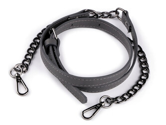 Koženkový popruh / ucho  na kabelku s řetízkem a karabinami šíře 1,5 cm - 1 ks - 5 šedá černý nikl