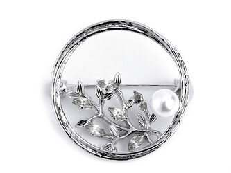 Brož s broušenými kamínky a perlou - 1 ks - 1 platina