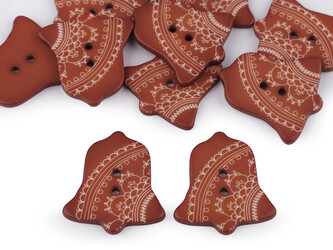 Knoflík dekorační zvoneček, vločka, chaloupka - 10 ks - 5 hnědá koňak zvoneček