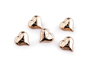 Kovový knoflík srdce velikost 24"; 28" - 20 ks - 2 (24") růžové zlato