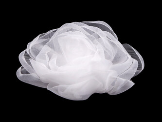 Organzový květ růže k našití a nalepení Ø8 cm - 10 ks - 1 bílá