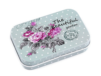 Plechová krabička květy růže - 1 ks - 16 šedokrémová