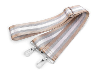 Textilní ucho / popruh na tašku s karabinami šíře 5 cm - 1 ks - 2 béžová stříbrná