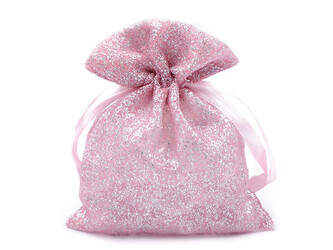 Dárkový pytlík 10x13 cm organza s glitry - 10 ks - 4 pudrová