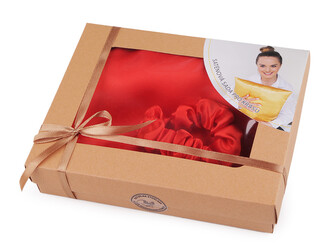 Sada na spaní, saténový povlak na polštář a gumička - 1 ks - 12 červená