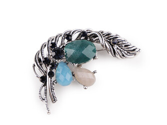 Brož s broušenými kamínky - 1 ks - 2 modrá platina