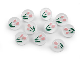 Knoflík tulipány velikost 28" - 25 ks - 1 bílá růžová