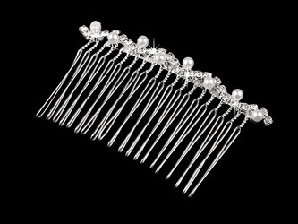 Hřeben do vlasů s broušenými kamínky a perlami - 1 ks - crystal bílá