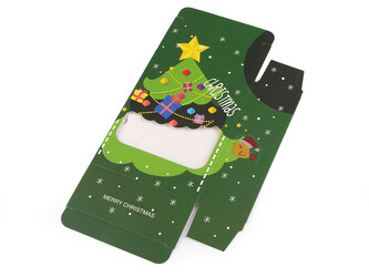 Vánoční dárková krabička s průhledem sněhulák, strom - 12 ks - 2 zelená