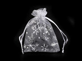 Vánoční dárkový pytlík vločky 9x12 cm organza - 10 ks - 1 bílá stříbrná