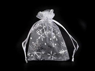 Vánoční dárkový pytlík vločky 9x12 cm organza - 10 ks - 1 bílá stříbrná Vánoční dárkový pytlík vločky 9x12 cm organza - 10 ks - 1 bílá stříbrná