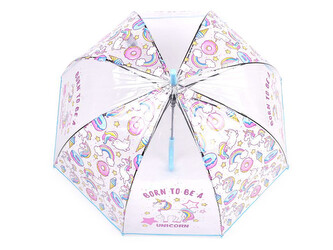 Dívčí průhledný vystřelovací deštník jednorožec - 1 ks - 4 modrá pomněnková