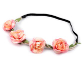 Pružná čelenka do vlasů s květy - 1 ks - 9 (Ø3,5 cm) pudrovo-lososová