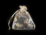 Vánoční dárkový pytlík vločky 9x12 cm organza - 10 ks - 2 krémová nejsvět. zlatá