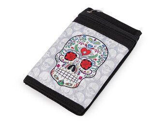 Textilní peněženka s řetízkem - 1 ks - 45 černá lebka