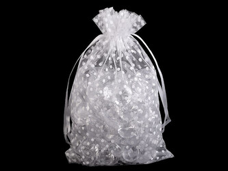 Dárkový pytlík puntíky 13x18 cm organza - 10 ks - 1 bílá
