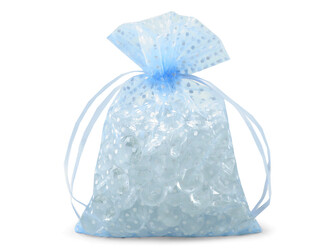 Dárkový pytlík puntíky 13x18 cm organza - 10 ks - 5 modrá světlá