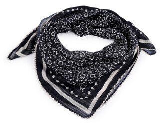 Šátek s květy a háčkovaným okrajem 85x85 cm - 1 ks - 4 modrá tmavá