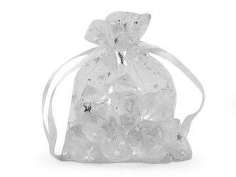 Dárkový pytlík hvězda 7x8,5 cm organza - 100 ks - 1 (7x8,5cm) bílá stříbrná
