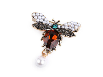 Brož s broušenými kamínky - 1 ks - 2 oranžový jantar včela