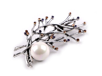 Brož s broušenými kamínky - 1 ks - 3 perlová platina