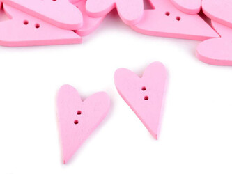 Dřevěný dekorační knoflík srdce - 50 ks - 4 růžová střední