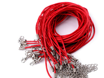 Voskovaná šňůrka s karabinkou délka 45 cm - 100 ks - 5 červená