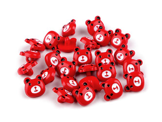 Knoflík dětský medvídek velikost 28" - 25 ks - 3 červená