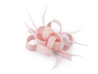 Brož / ozdoba do vlasů květ s peřím - 1 ks - 1 pudrová