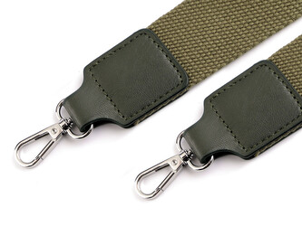 Textilní ucho / popruh na tašku s karabinami šíře 3,8 cm - 1 ks - 9 zelená khaki nikl