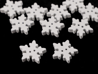 Dřevěný dekorační knoflík vločka - 50 ks - 5 (22 mm) bílá