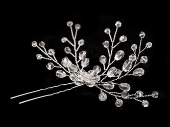 Vlásenka větvička s broušenými korálky - 1 ks - crystal