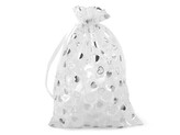 Dárkový pytlík srdíčka 14x21 cm organza - 100 ks - 1 bílá stříbrná