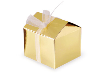 Dárková krabička domeček se stuhou - 12 ks - 2 zlatá