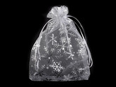Vánoční dárkový pytlík vločky 13x18 cm organza - 100 ks - 1 bílá stříbrná