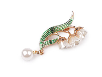 Brož s perlou - 1 ks - 2 bílá