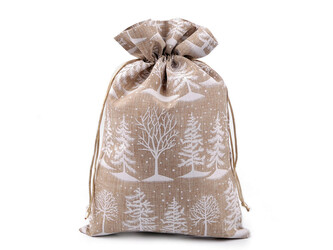 Vánoční dárkový pytlík stromeček 20x30 cm imitace juty - 1 ks - 2 režná přírodní