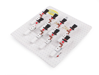 Vánoční dřevěný kolíček sněhulák, sob - 8 ks - 2 bílá sněhulák