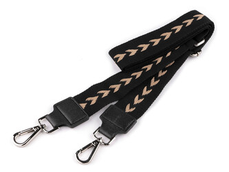 Textilní ucho / popruh na tašku s karabinami šíře 3,8 cm - 1 ks - 7 černá platina